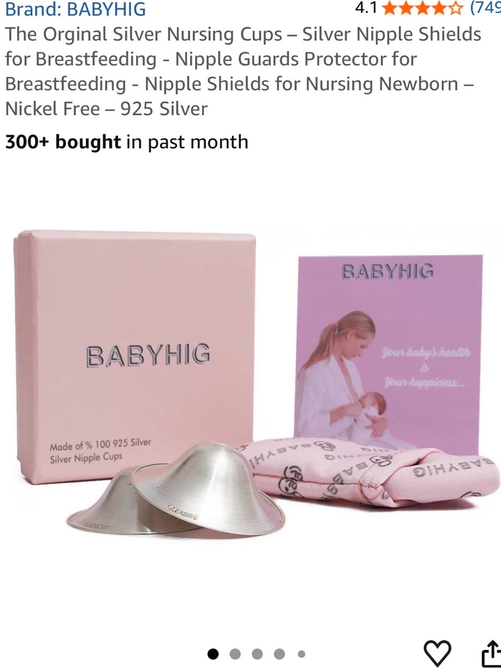 Silver Nursing Cups with Pink Packaging and Cloth